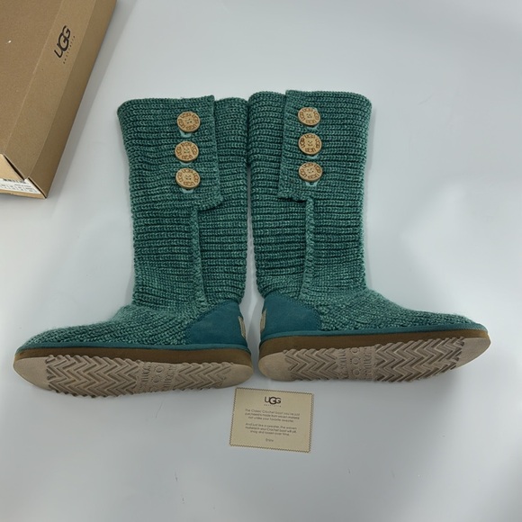 UGG Women’s Classic Cardy Knit Green Boots Size 5 - Picture 6 of 17